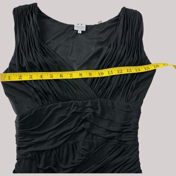 Halston Heritage Black Bodycon Ruched Mock Wrap Black Cocktail Dress (M) - Picture 10 of 16